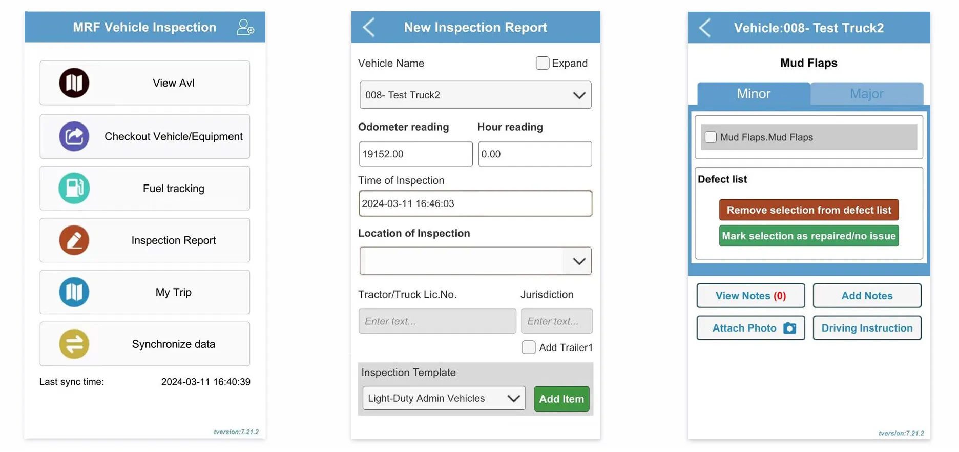Vehicle Inspection mobile app pre-trip checklist